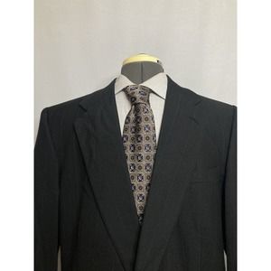 Mens Suit Jacket Blazer Sport Coat 43L 47" Black Stripe 2 Button Wool Towncraft